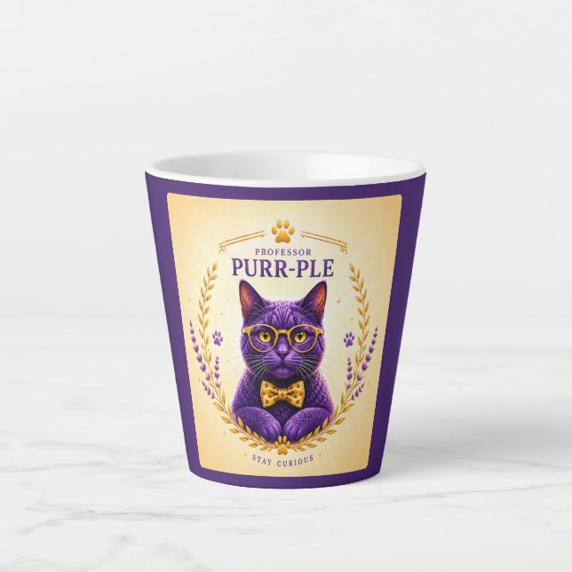 Professor Purr-Ple™ Latte Mug – Stay Curious (Front)