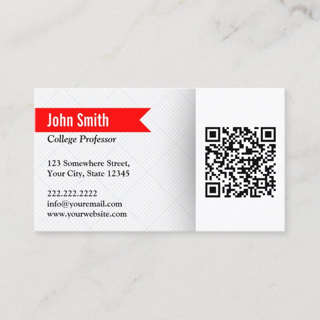 Professor Researcher Red Label QR Code Business Card (Front)