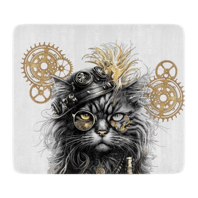 Professor Sprocket-Paws  The Funky Steampunk Cat  Cutting Board (Front)