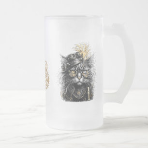 Professor Sprocket-Paws  The Funky Steampunk Cat  Frosted Glass Beer Mug