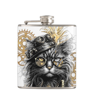 Professor Sprocket-Paws The Funky Steampunk Cat Hip Flask