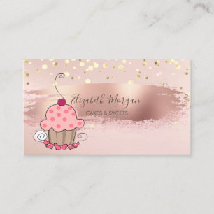 Professsional,Gold Confetti, Brush Stroke Cupcake Business Card