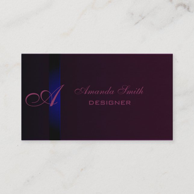 Proffesional elegant plain velvet monogram business card (Front)