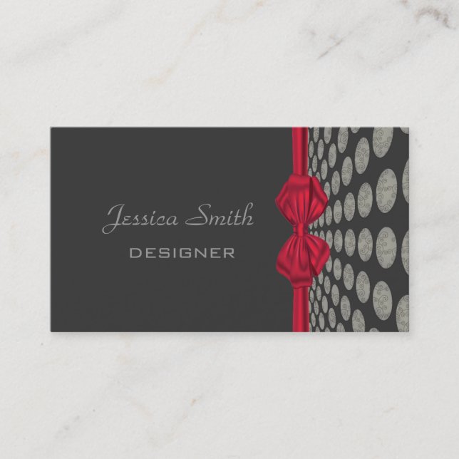 Proffesional elegant polka dots red bow business card (Front)