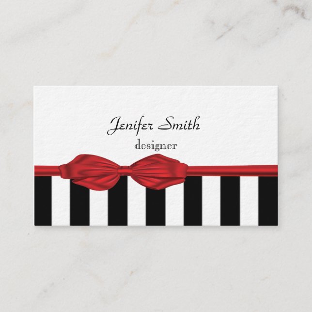 Proffesional elegant red bow stripes business card (Front)