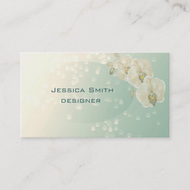 Proffesional glamourous elegant bokeh orchid business card (Front)