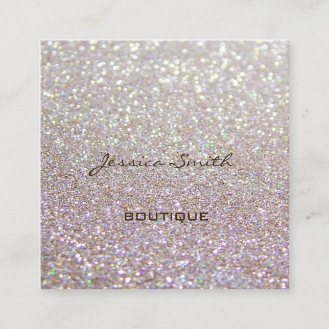 Proffesional glamourous elegant glittery square business card (Front)