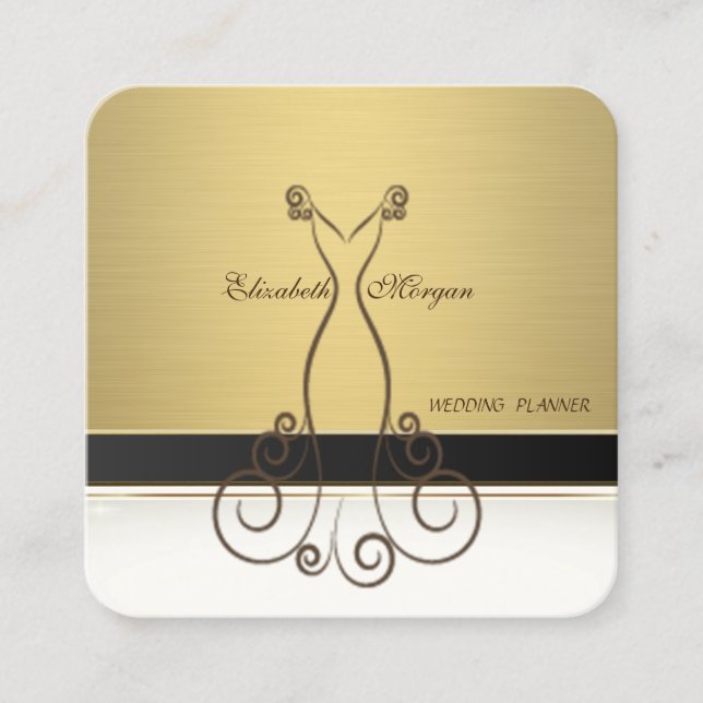 Proffesional Modern Luxury Elegant Golden-Dress Square Business Card (Front)