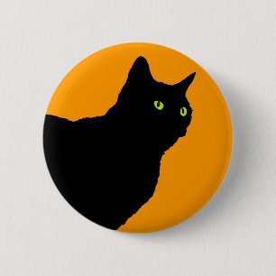 Profile Black Cat on Orange 6 Cm Round Badge