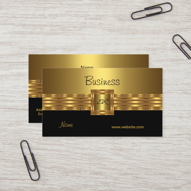 Profile Business Card Gold on Gold Black (Front/Back In Situ)