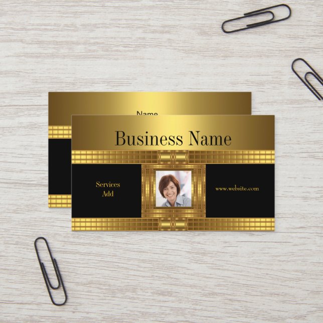 Profile Business Card Gold on Gold Black Add Photo (Front/Back In Situ)