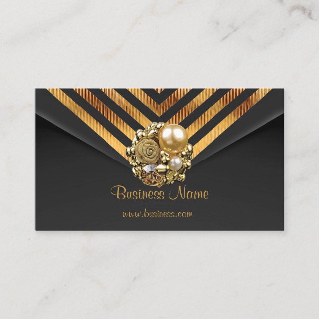Profile Card Business Gold Jewel Black Velvet Stri (Front)