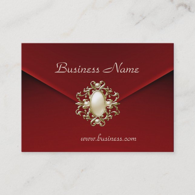 Profile Card Business Rich Red Velvet Pearl Jewel (Front)