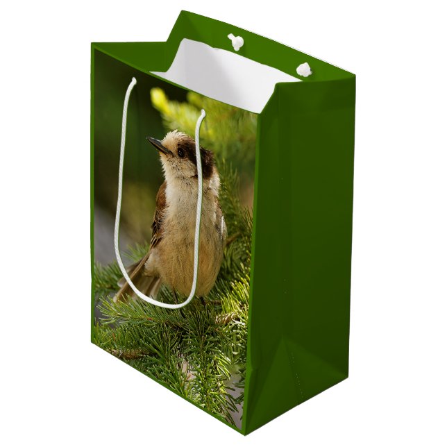 Profile of a Cute Grey Jay / Whiskeyjack Medium Gift Bag (Front Angled)