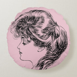 Profile Of A Gibson Girl, 1903 Round Cushion