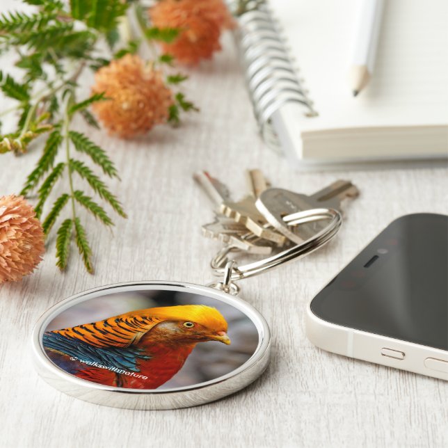 Profile of a Golden Red Pheasant Key Ring (Side)