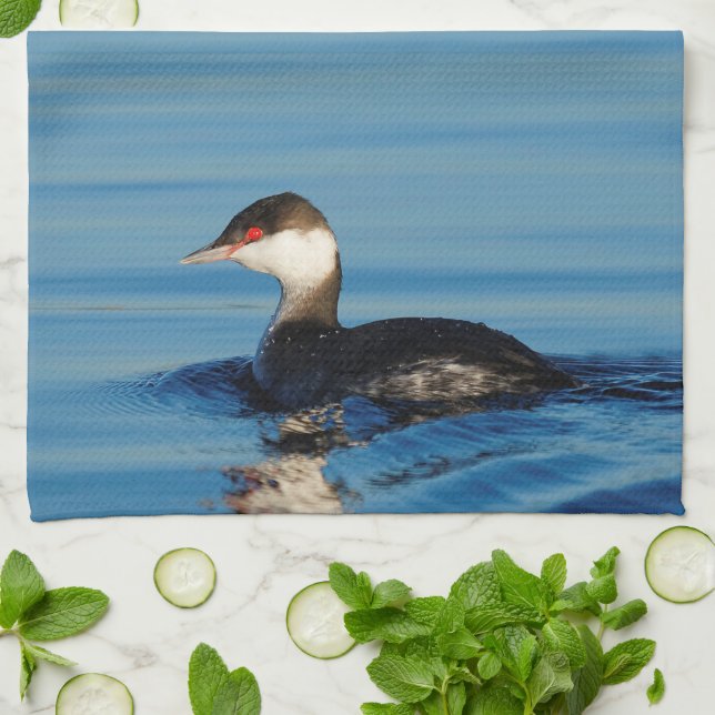 Profile of a Horned Grebe Tea Towel (Folded)