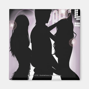 Profile of a man dancing with women in a nightclub magnet