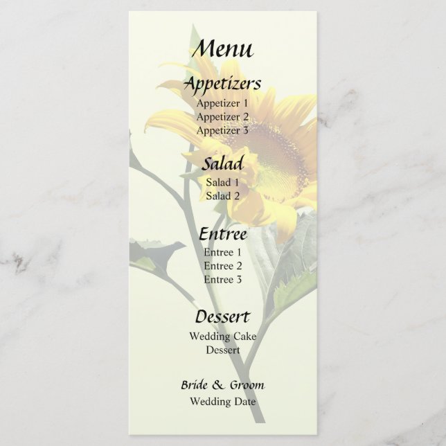 Profile of a Sunflower Wedding Menu (Front)