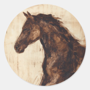 Profile of Brown Wild Horse Classic Round Sticker
