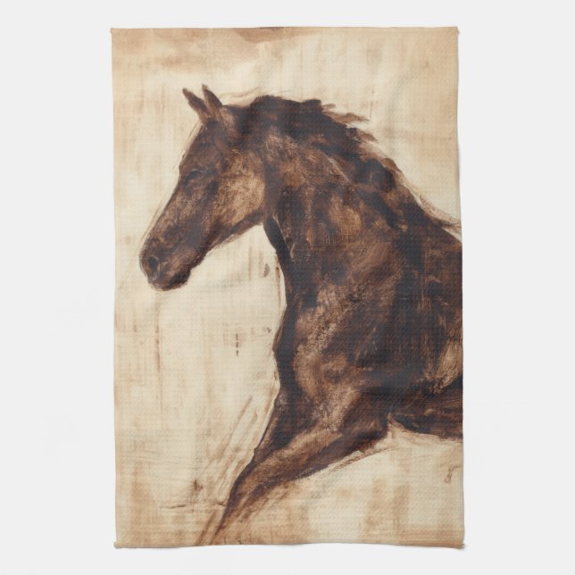 Profile of Brown Wild Horse Tea Towel (Vertical)