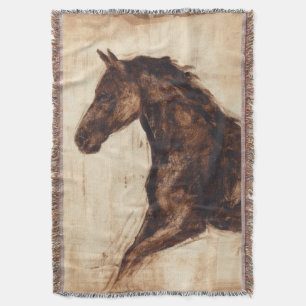 Profile of Brown Wild Horse Throw Blanket