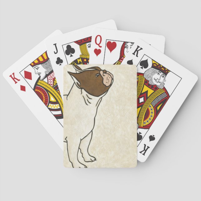 Profile of French Bulldog Looking Up Playing Cards (Back)