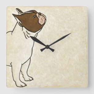 Profile of French Bulldog Looking Up Square Wall Clock