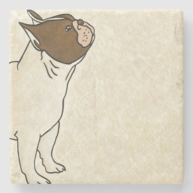 Profile of French Bulldog Looking Up Stone Coaster (Front)