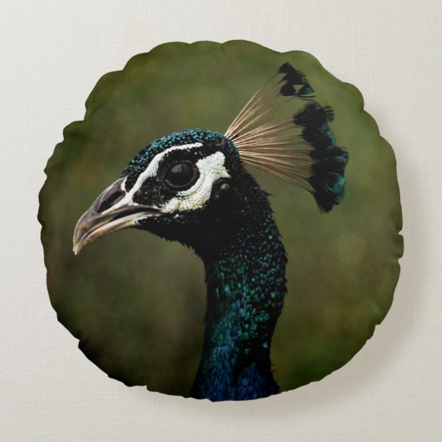 Profile of Peacock  Round Cushion (Front)