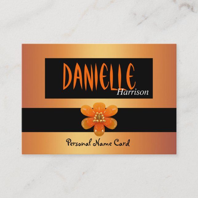 Profile Personal Name Card Black Gold Flower (Front)