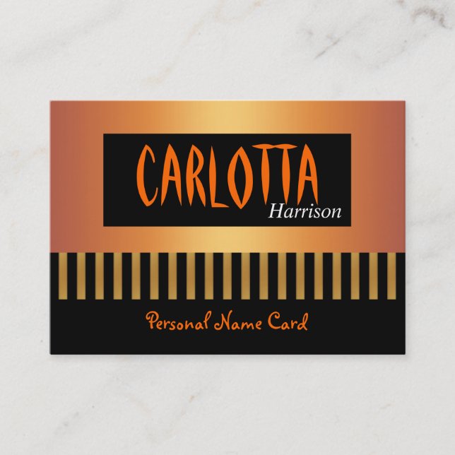 Profile Personal Name Card Coffee Gold Stripe (Front)