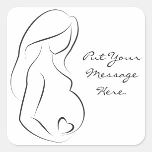 Profile Pregnant Woman Belly Heart Square Sticker
