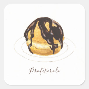Profiterole watercolor square sticker