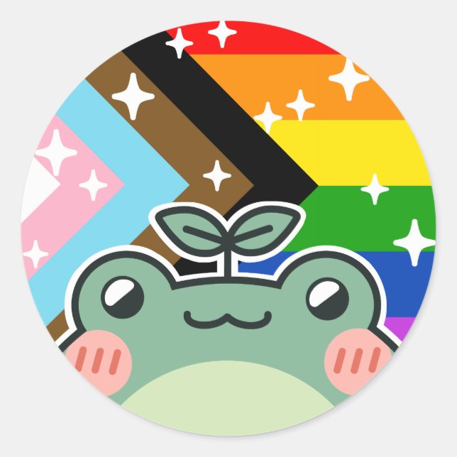 Progess POC LGBT Pride Flag Frog Classic Round Sticker (Front)