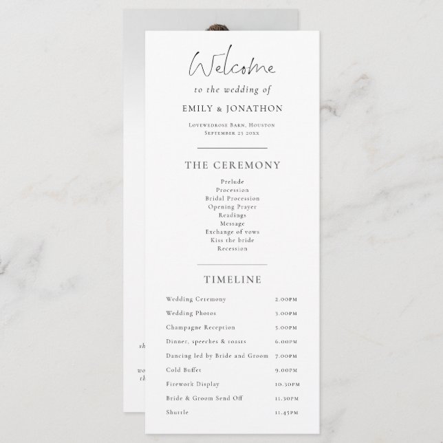 Program and Menu combined with photo Wedding (Front/Back)