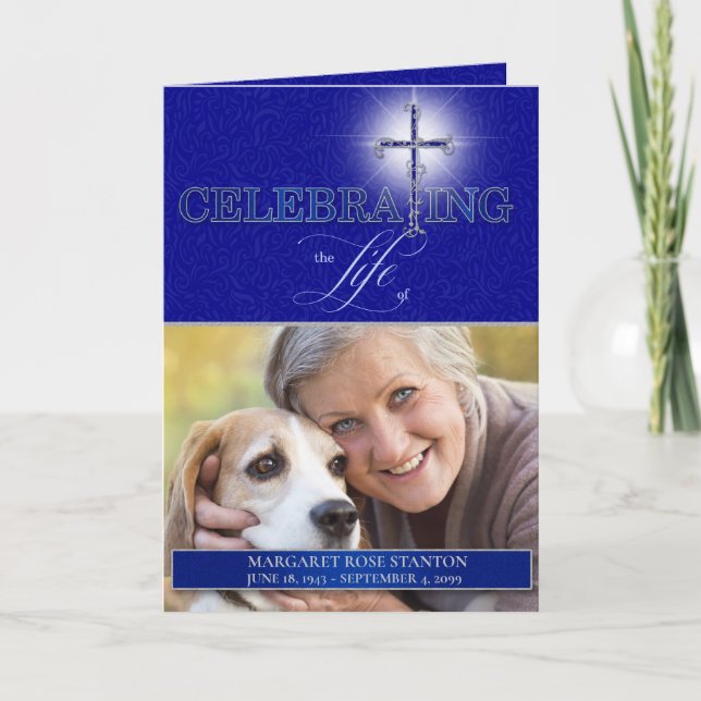 Program Celebration of Life Blue Christian Cross Programme (Front)