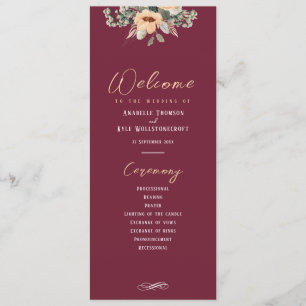 Program - Elegant burgundy, Wedding  Programme
