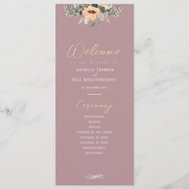 Program - Elegant floral pink, Wedding  Programme (Front)