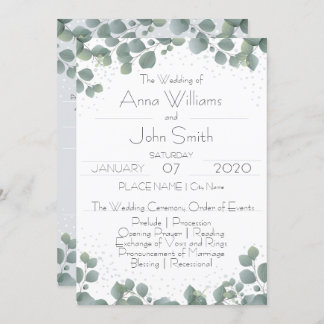Program Green Eucalyptus Simple Boho Floral Invitation