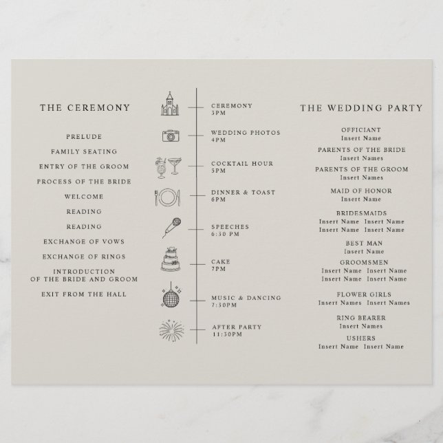 Program Minimalist Timeline for a Modern Wedding. Flyer (Back)