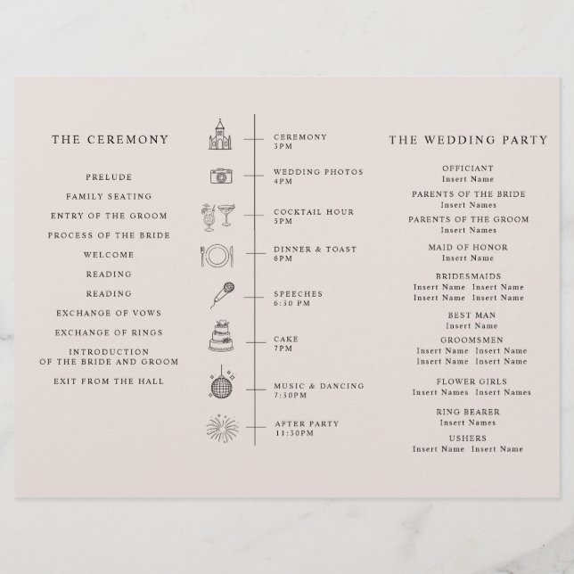 Program Minimalist Timeline for a Modern Wedding. Flyer (Back)