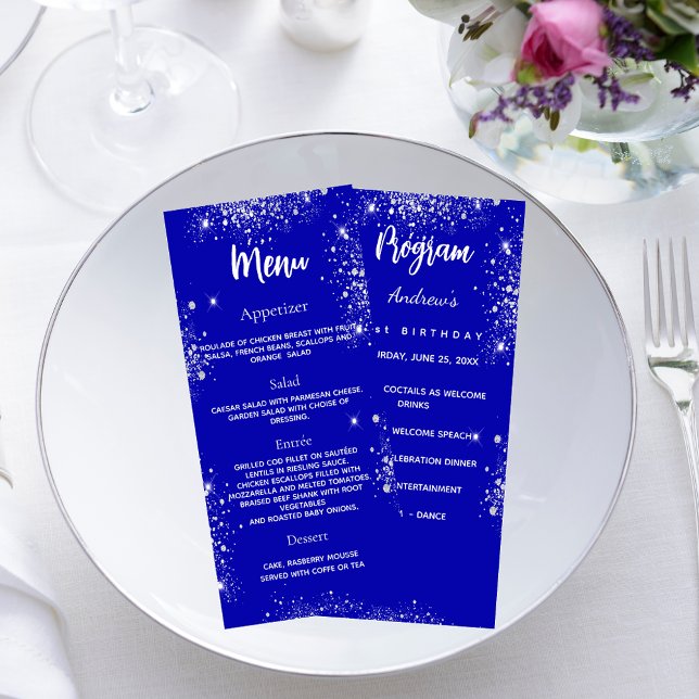 Program party dinner menu royal blue silver (Creator Uploaded)