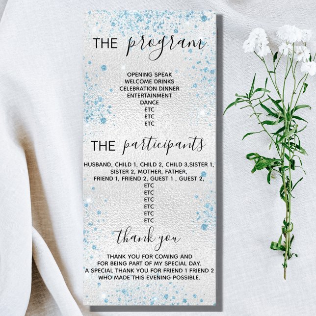 Program party silver blue glitter dust rack card (Creator Uploaded)
