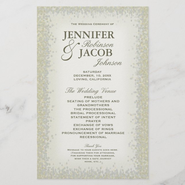 Program - Romantic Vintage Gold and Silver Glitter (Front)