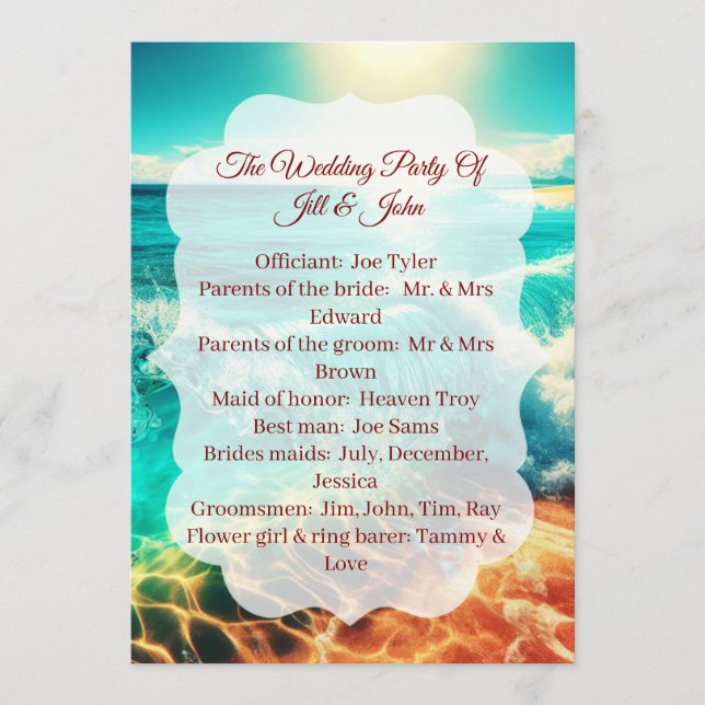 Program Wedding Ceremony Beach Template (Front)