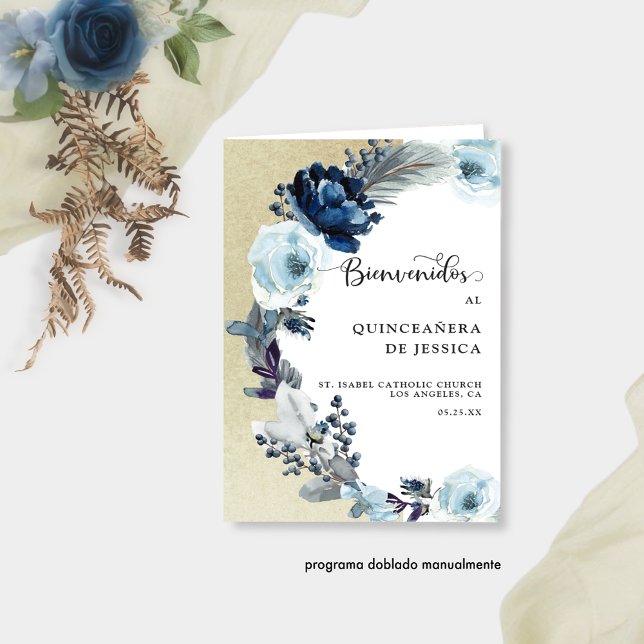 Programa de Quinceañera Azul y Oro con Flores (Creator Uploaded)