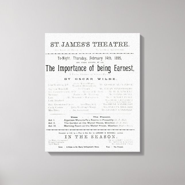 Programme for a performance of The Importance of B Canvas Print (Front)