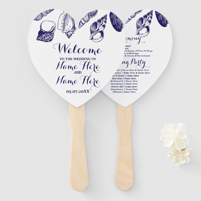 Programme Hand Fan Shells Beach Wedding Sea (Front and Back)