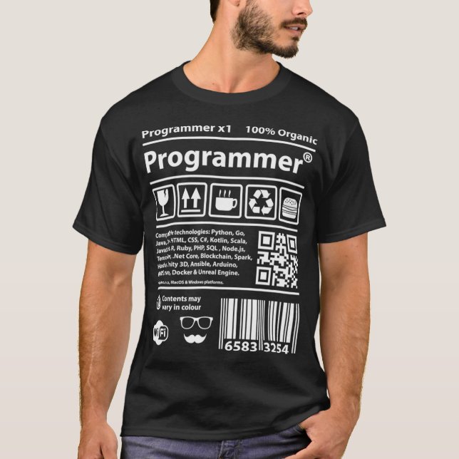 Programmer barcode devops developer scrum coding j T-Shirt (Front)